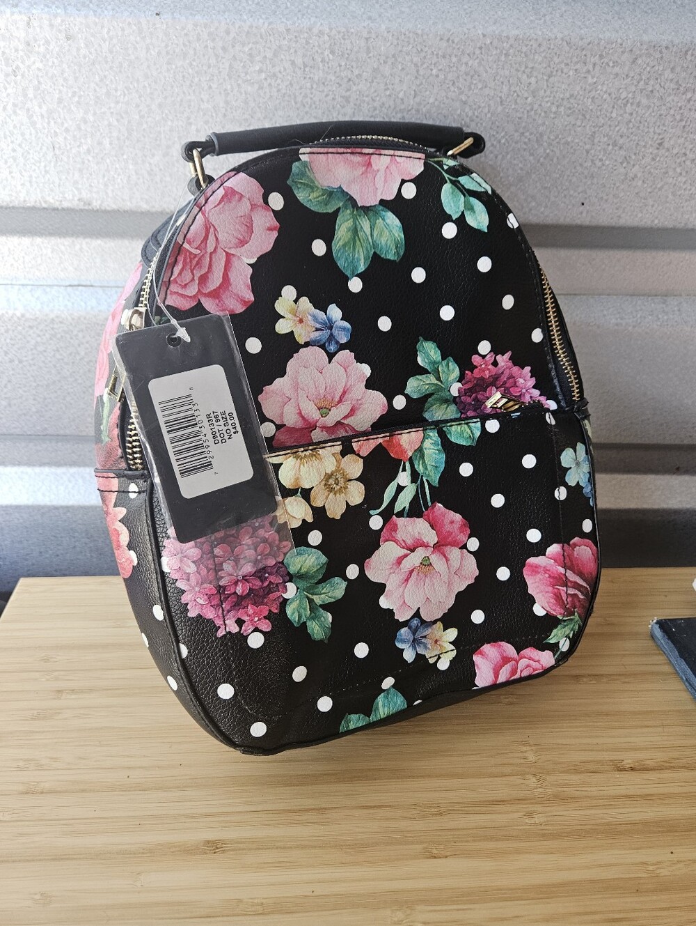 Floral Polka Dot Mini Backpack - Black/Pink